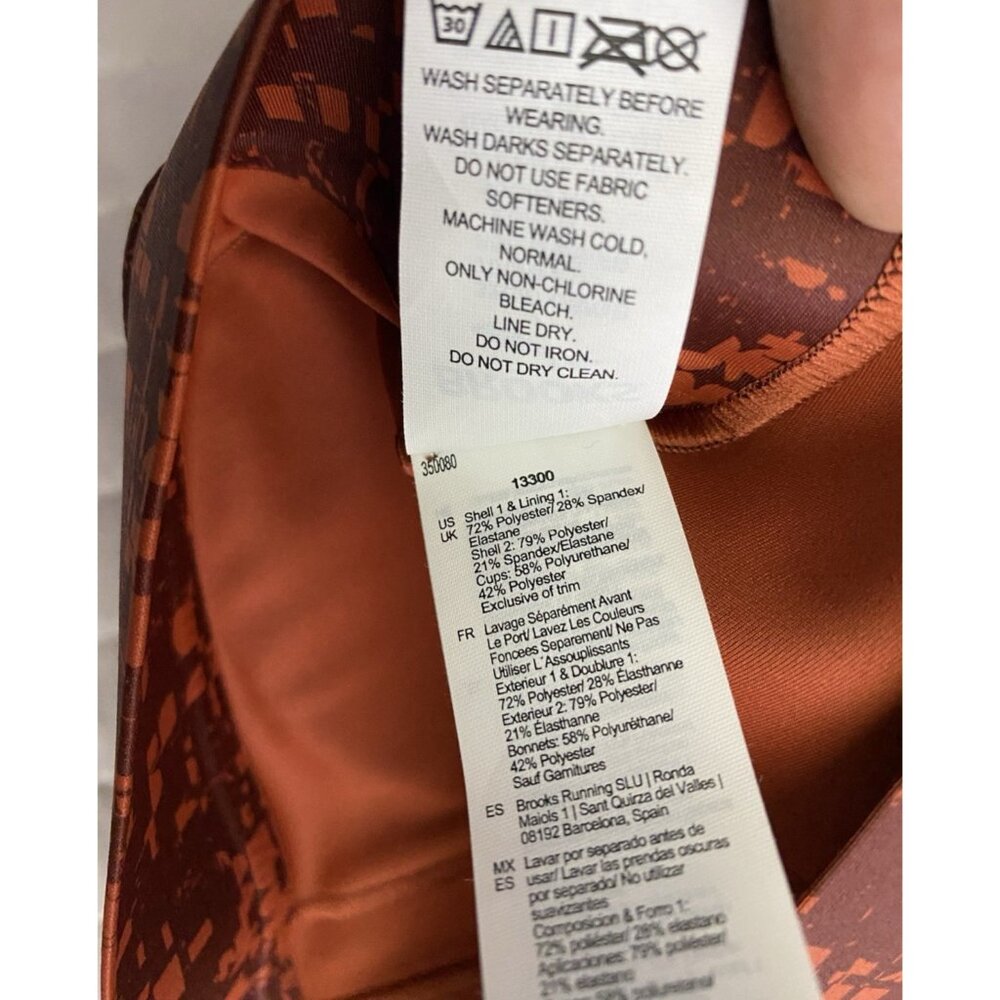 Brooks NWT 32C/D Drive 3 Pocket Run Bra Glitch Print Copper Compression Wicking - Picture 8 of 10